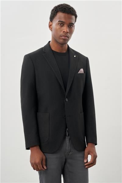 Koyu Antrasit Desenli Örme Mono Yaka Tam Astar Esnek 6 Drop Comfort Fit Casual Ceket 1002245163