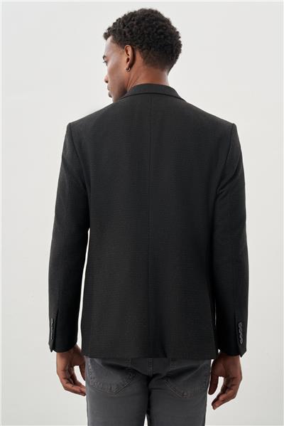 Koyu Antrasit Desenli Örme Mono Yaka Tam Astar Esnek 6 Drop Comfort Fit Casual Ceket 1002245163
