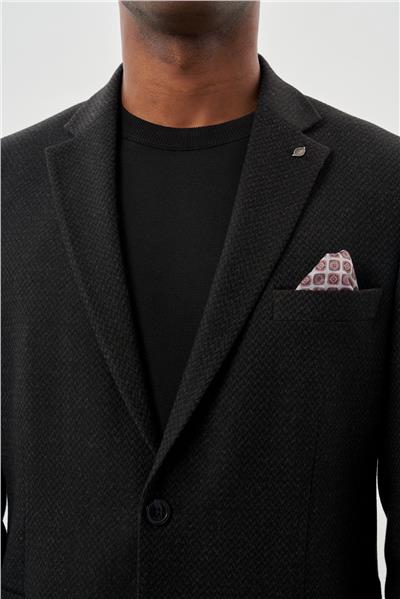 Koyu Antrasit Desenli Örme Mono Yaka Tam Astar Esnek 6 Drop Comfort Fit Casual Ceket 1002245163