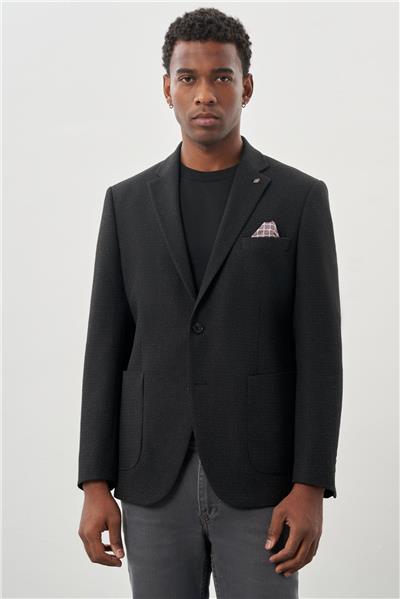 Koyu Antrasit Desenli Örme Mono Yaka Tam Astar Esnek 6 Drop Comfort Fit Casual Ceket 1002245163