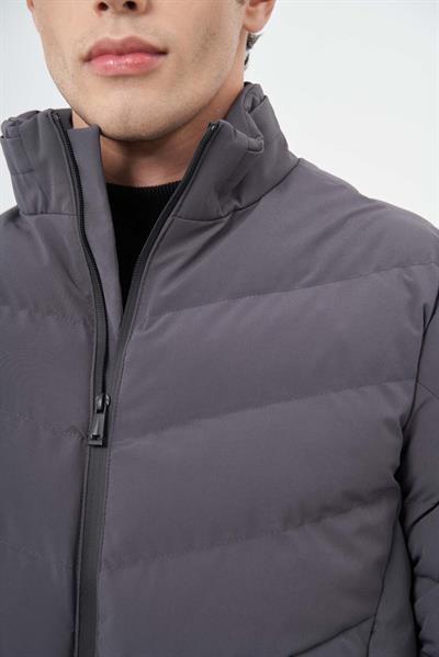 Koyu Antrasit Dolumlu Hakim Yaka Slim Fit Dar Kesim Klasik Mont 1007245153