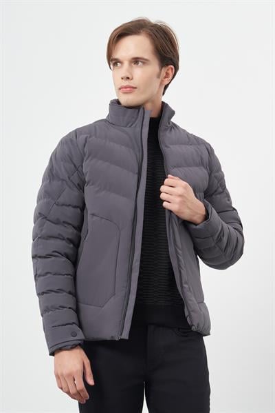 Koyu Antrasit Dolumlu Hakim Yaka Slim Fit Dar Kesim Klasik Mont 1007245153