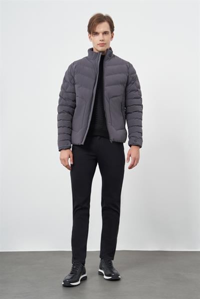 Koyu Antrasit Dolumlu Hakim Yaka Slim Fit Dar Kesim Klasik Mont 1007245153