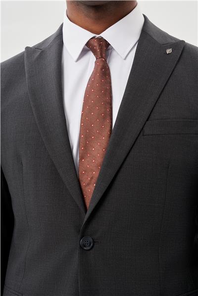 Koyu Antrasit Düz Kılıç Yaka Yünlü 6 Drop Slim Fit Classic Takım Elbise 1001245179