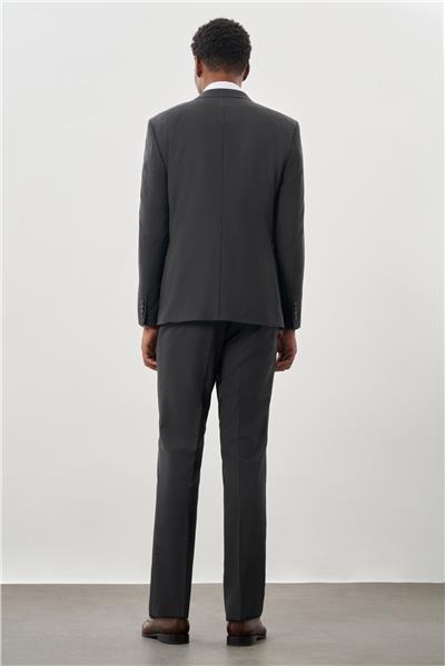 Koyu Antrasit Düz Kılıç Yaka Yünlü 6 Drop Slim Fit Classic Takım Elbise 1001245179