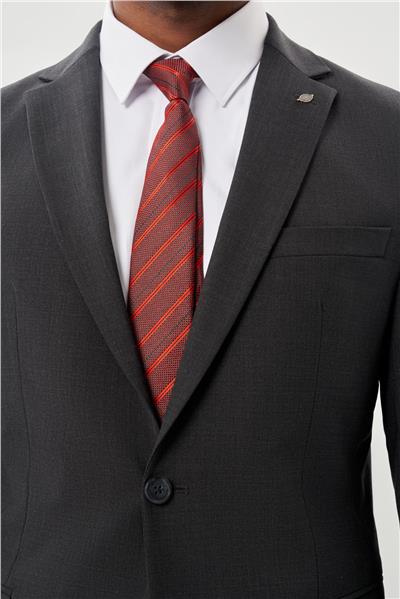 Koyu Antrasit Düz Mono Yaka Yünlü 6 Drop Comfort Fit Classic Takım Elbise 1001245180