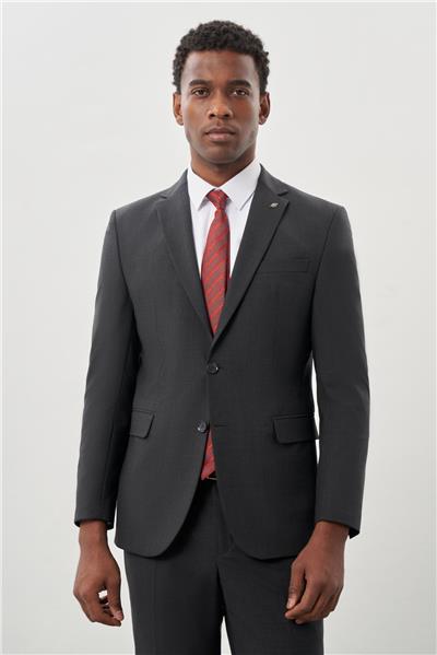 Koyu Antrasit Düz Mono Yaka Yünlü 6 Drop Comfort Fit Classic Takım Elbise 1001245180