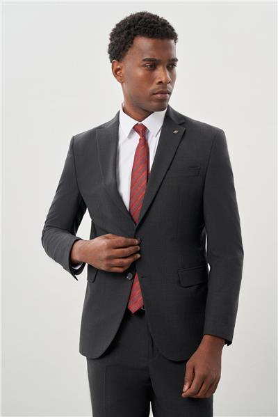 Koyu Antrasit Düz Mono Yaka Yünlü 6 Drop Comfort Fit Classic Takım Elbise 1001245180