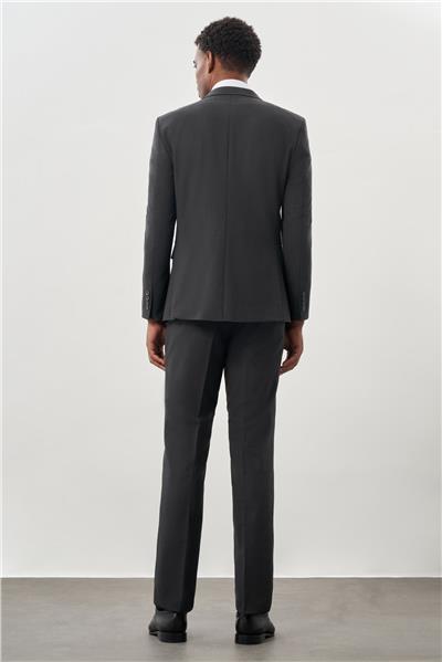 Koyu Antrasit Düz Mono Yaka Yünlü 6 Drop Comfort Fit Classic Takım Elbise 1001245180