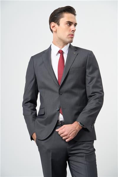 Koyu Antrasit Düz Mono Yaka 6 Drop Comfort Fit Classic Takım Elbise 1001245171