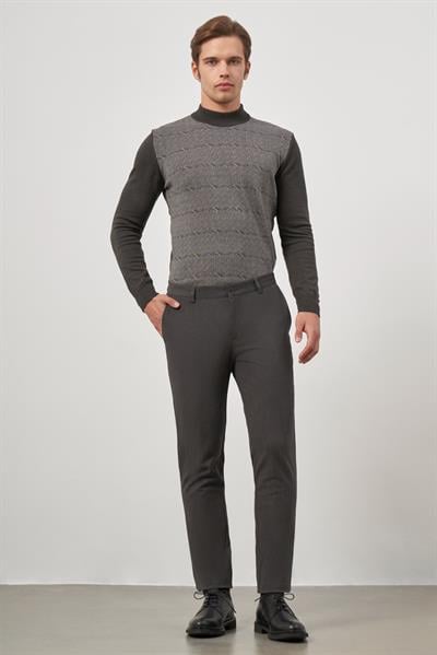 Koyu Antrasit Pamuklu Yandan Cepli Casual Slim Fit Chino Pantolon 1003245102