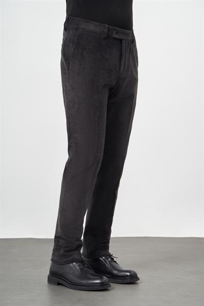 Koyu Antrasit Pamuklu Yandan Cepli Comfort Fit Kadife Pantolon 1003245160