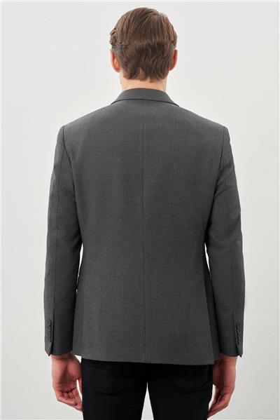 Koyu Antrasit Gabardin Mono Yaka Tam Astar Esnek 6 Drop Slim Fit Casual Ceket 1002245162