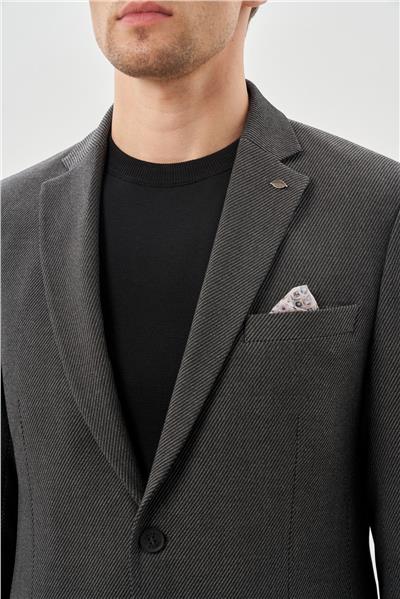 Koyu Antrasit Gabardin Mono Yaka Tam Astar Esnek 6 Drop Slim Fit Casual Ceket 1002245162