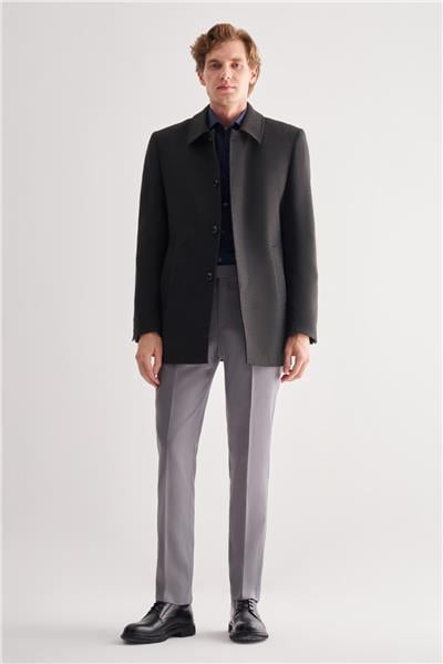 Koyu Antrasit Kaşe Bebe Yaka Kapitoneli Astar Comfort Fit Rahat Kesim Klasik Kaban 1008245161