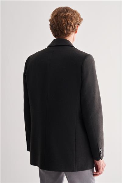 Koyu Antrasit Kaşe Bebe Yaka Kapitoneli Astar Comfort Fit Rahat Kesim Klasik Kaban 1008245161