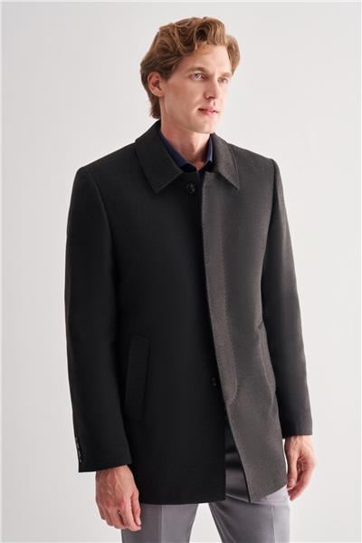 Koyu Antrasit Kaşe Bebe Yaka Kapitoneli Astar Comfort Fit Rahat Kesim Klasik Kaban 1008245161