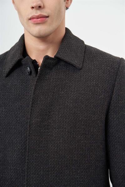 Koyu Antrasit Kaşe Bebe Yaka Kendinden Sırt Kapitoneli Astar Comfort Fit Classic Kaban 1008245154