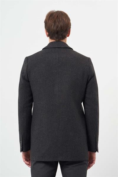 Koyu Antrasit Kaşe Bebe Yaka Kendinden Sırt Kapitoneli Astar Comfort Fit Classic Kaban 1008245154