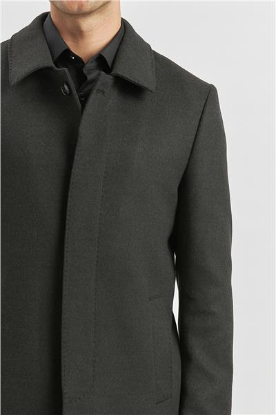 Koyu Antrasit Kaşe Berberi Yaka Yırtmaçlı Kapitoneli Astar Comfort Fit Rahat Kesim Palto 1005245152