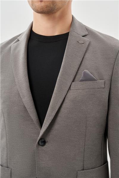 Koyu Antrasit Kazayağı Desen Örme Mono Yaka 2 Düğme 6 Drop Slim Fit Classic Ceket 1002245166_070