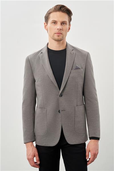 Koyu Antrasit Kazayağı Desen Örme Mono Yaka 2 Düğme 6 Drop Slim Fit Classic Ceket 1002245166_070