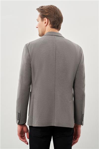 Koyu Antrasit Kazayağı Desen Örme Mono Yaka 2 Düğme 6 Drop Slim Fit Classic Ceket 1002245166_070