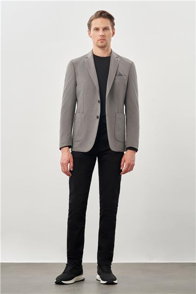 Koyu Antrasit Kazayağı Desen Örme Mono Yaka 2 Düğme 6 Drop Slim Fit Classic Ceket 1002245166_070