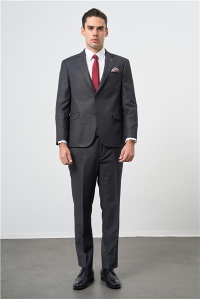 Koyu Antrasit Mono Yaka 4 Drop Comfort Fit Classic Takım Elbise 1001245161