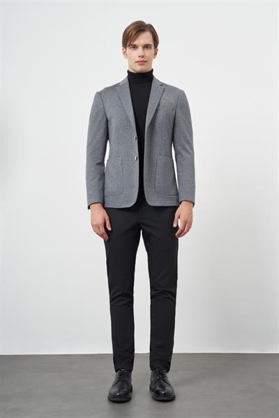 Koyu Antrasit Örme Mono Yaka 6 Drop Slim Fit Ceket 1002245154