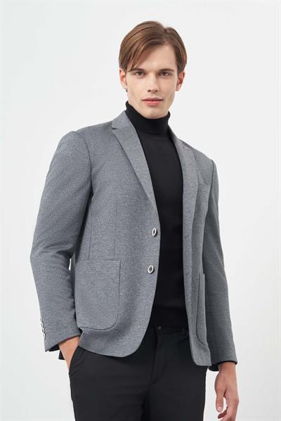 Koyu Antrasit Örme Mono Yaka 6 Drop Slim Fit Ceket 1002245154