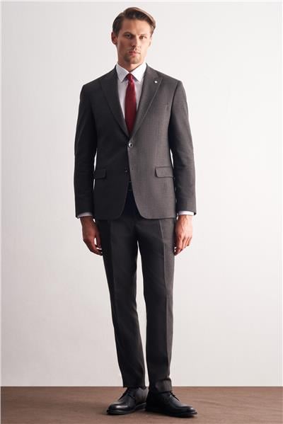 Koyu Antrasit Kırlangıç Yaka Çizgili Desen Esnek 6 Drop Slim Fit Classic Takım Elbise 1001255165