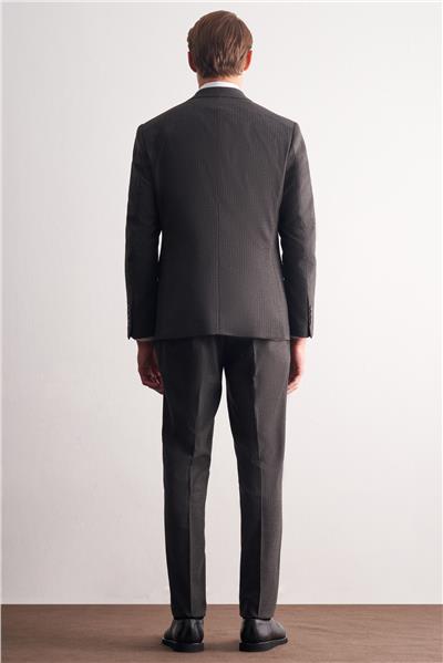 Koyu Antrasit Kırlangıç Yaka Çizgili Desen Esnek 6 Drop Slim Fit Classic Takım Elbise 1001255165