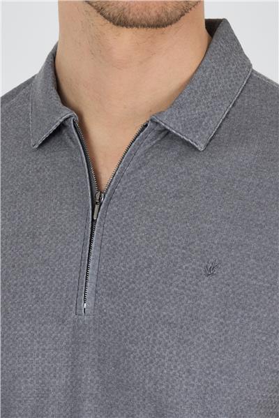 Koyu Antrasit Polo Yaka Kısa Kol Cepsiz Slim Fit Classic Tişört 1011250176