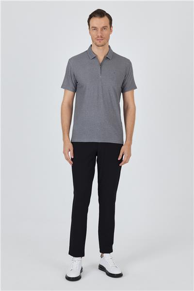Koyu Antrasit Polo Yaka Kısa Kol Cepsiz Slim Fit Classic Tişört 1011250176
