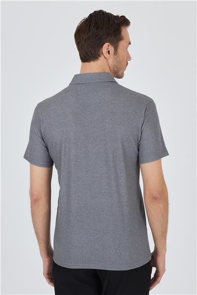 Koyu Antrasit Polo Yaka Kısa Kol Cepsiz Slim Fit Classic Tişört 1011250176