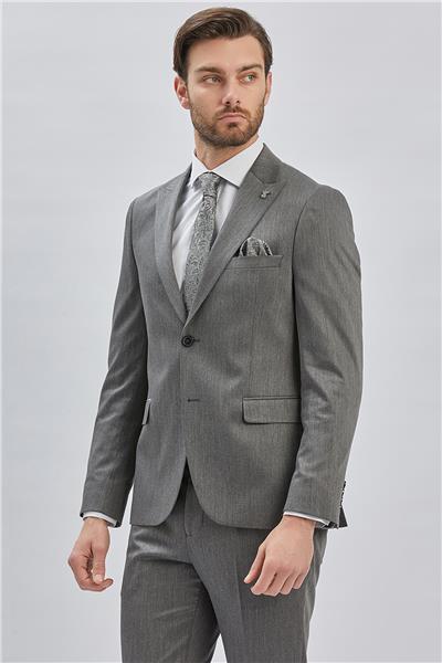 Koyu Antrasit Düz Bez Ayağı 6 Drop Slim Fit Classic Esnek Takım Elbise 1001240173