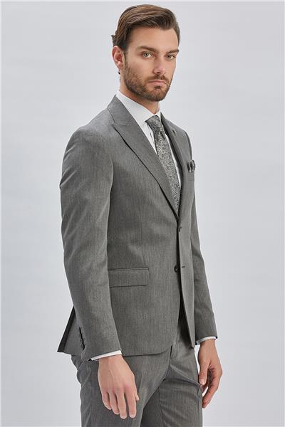 Koyu Antrasit Düz Bez Ayağı 6 Drop Slim Fit Classic Esnek Takım Elbise 1001240173