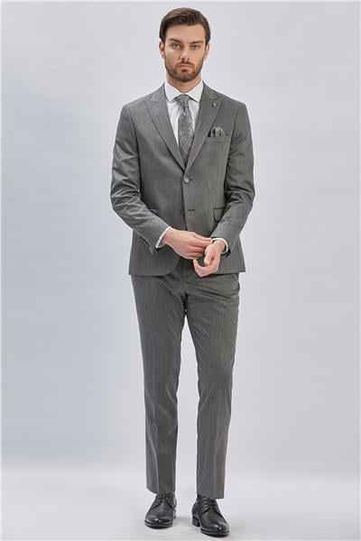Koyu Antrasit Düz Bez Ayağı 6 Drop Slim Fit Classic Esnek Takım Elbise 1001240173