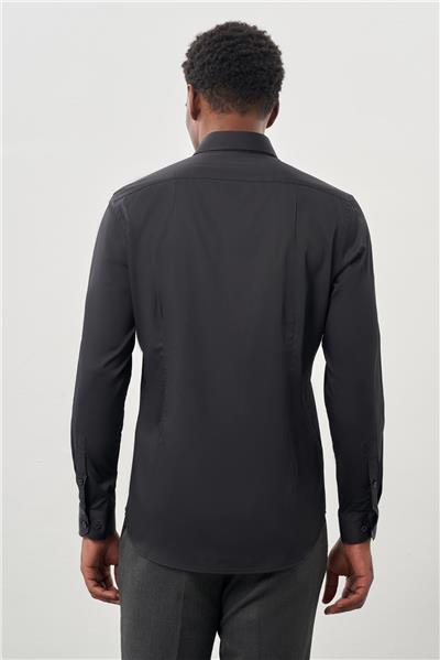 Koyu Antrasit Uzun Kol Düz Bez Ayağı Sert Yaka Cepsiz Esnek Classic Slim Fit Gömlek 1004245223_070