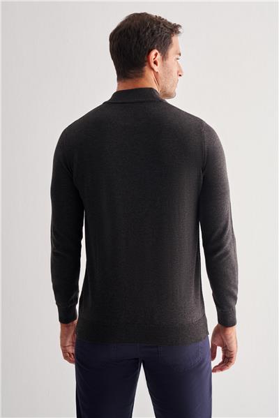 Koyu Antrasit Yarım Balıkçı Yaka Uzun Kol Cepsiz Comfort Fit Pamuklu Triko Kazak 1012255212