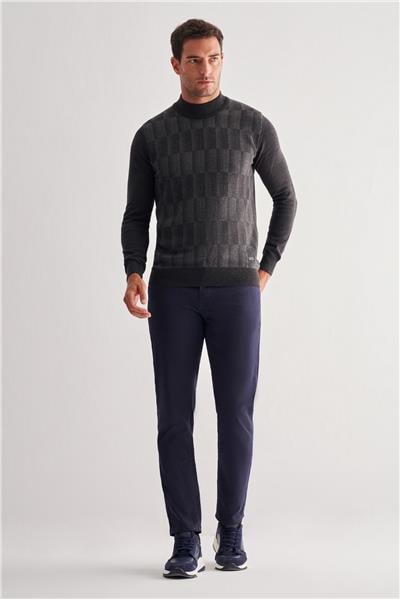 Koyu Antrasit Yarım Balıkçı Yaka Uzun Kol Cepsiz Comfort Fit Pamuklu Triko Kazak 1012255212