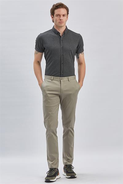 Koyu Bej Pamuklu Yandan Cepli Casual Slim Fit Chino Pantolon 1003240161