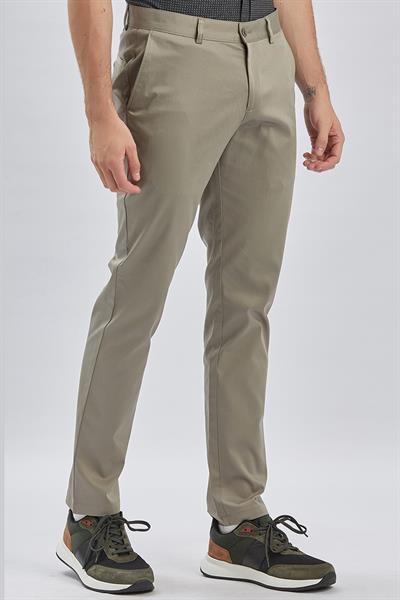 Koyu Bej Pamuklu Yandan Cepli Casual Slim Fit Chino Pantolon 1003240161