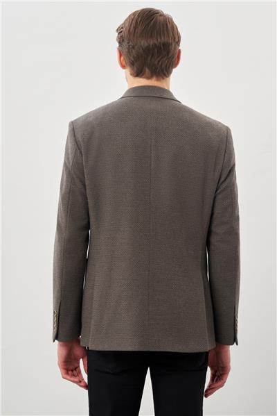 Koyu Bej Desenli Örme Mono Yaka Tam Astar Esnek 6 Drop Comfort Fit Casual Ceket 1002245163