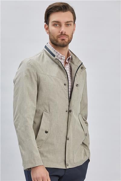 Koyu Bej Dik Yaka Yarım Astar Comfort Fit Rahat Kesim Casual Mont 1007240150