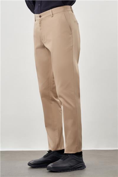 Koyu Bej Pamuklu Yandan Cepli Casual Comfort Fit Chino Pantolon 1003245169