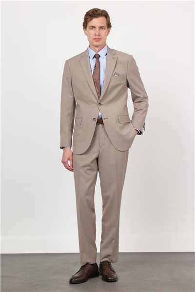 Bej Mono Yaka 4 Drop Comfort Fit Tam Astar Esnek Takım Elbise 1001260168