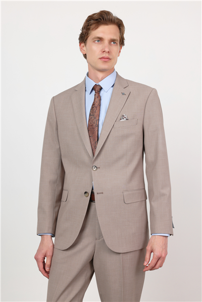 Bej Mono Yaka 4 Drop Comfort Fit Tam Astar Esnek Takım Elbise 1001260168