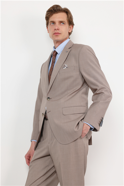Bej Mono Yaka 4 Drop Comfort Fit Tam Astar Esnek Takım Elbise 1001260168